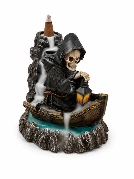 Grim Reaper On Boat Backflow Incense Burner