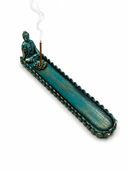 Blue Colored Buddha & Lotus Flat Incense Burner