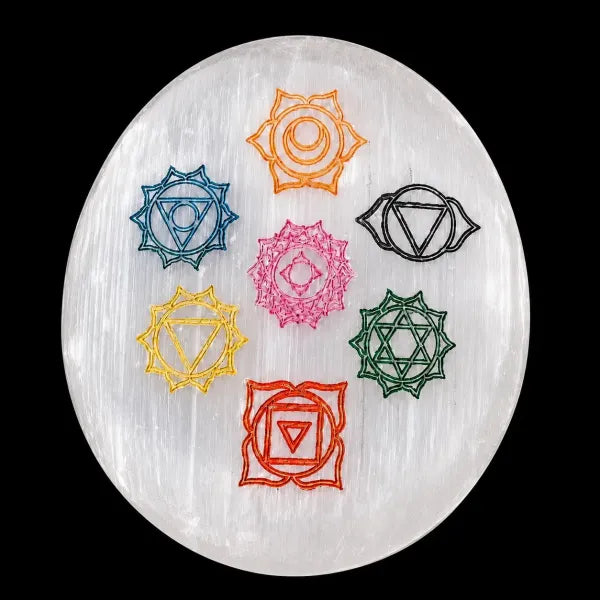 Selenite Chakra Colors Palm Stone 2.5" - 3"