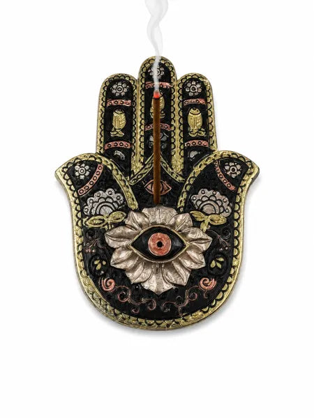 Black & Gold Flat Hamsa Hand Incense Burner