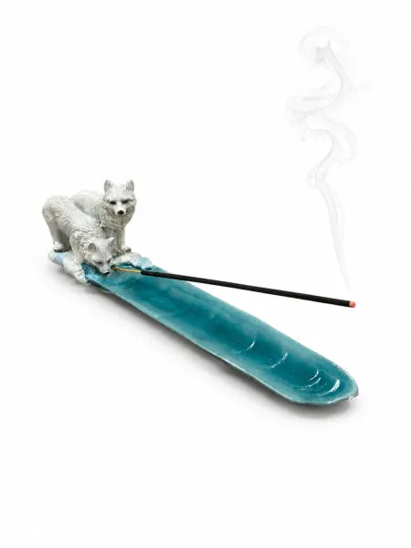 White Wolves Drinking Incense Burner