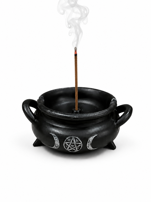 Black Cauldron Triple Moon Incense Burner