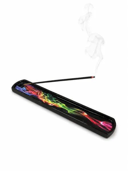 Multicolored Smoke On Black Incense Burner