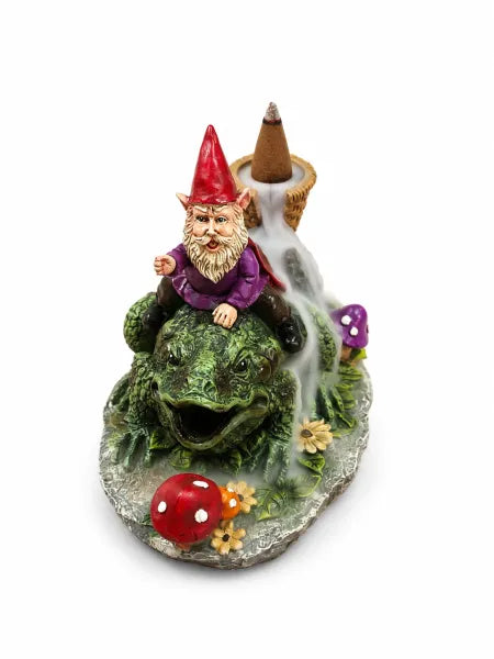 Gnome On Frog Backflow Incense Burner