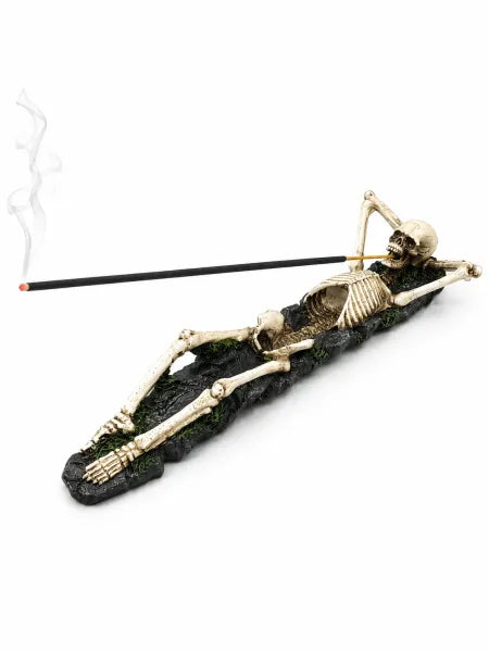 Skeleton With Arms Behind Head Incense Burner