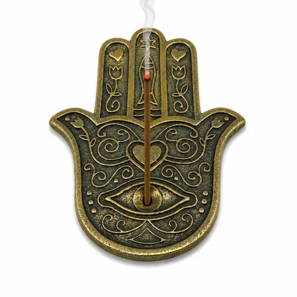 Copper Colored Hamsa Hand Flat Incense Burner