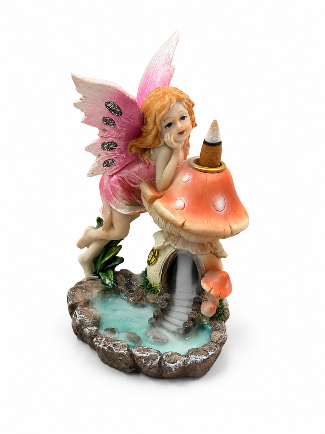 Fairy Leaning On Mushroom Backflow Incense Burner