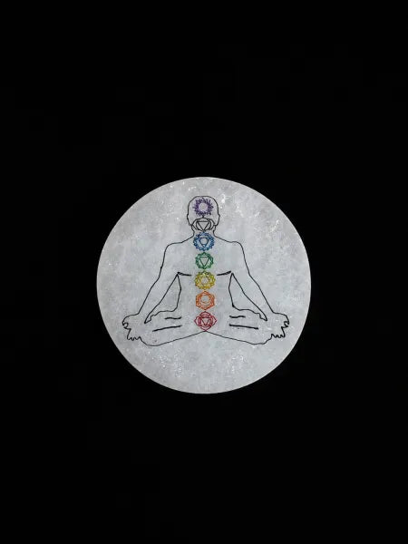 Selenite Colored Chakra Disk 4"