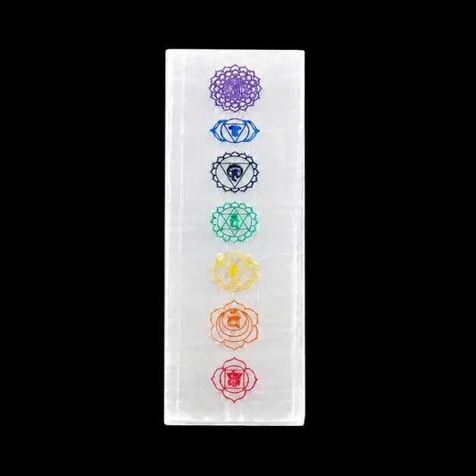 Selenite Etched Chakra Colorful Charging Bar Plate Stick 4"