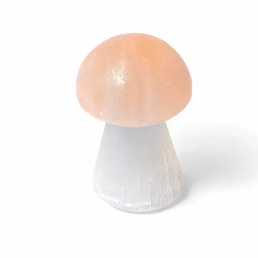 Orange & White Selenite Mushroom Shape Carving Figurine 2.5"