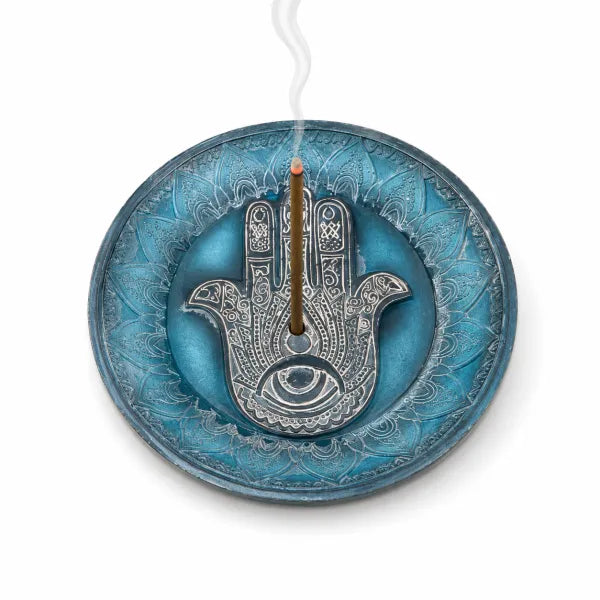 Hamsa Hand Blue Colored Circle Incense Burner