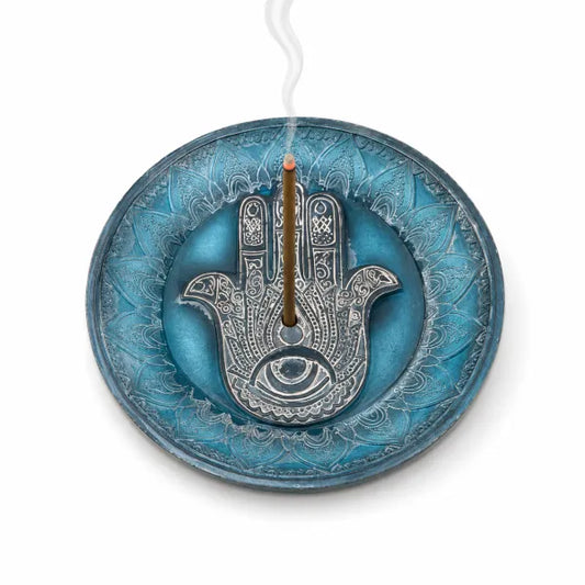 Hamsa Hand Blue Colored Circle Incense Burner