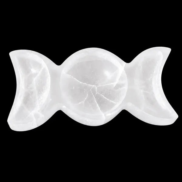 Selenite Triple Moon Charging Bowl 8" x 3.5"
