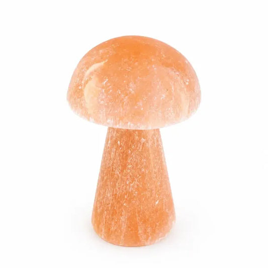 Orange Selenite Mushroom Shape Stone Carving Figurine 3"